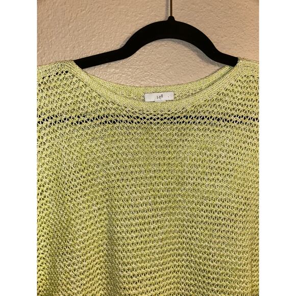J jill Crochet Mesh Beachy CoastalCore Summer Yellow Greenish Ribbed 3/4 Sleeve - Picture 4 of 10